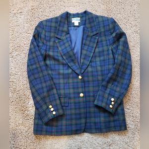Pendleton vintage 100% wool tarton plaid 2 button blazer blue green red 10